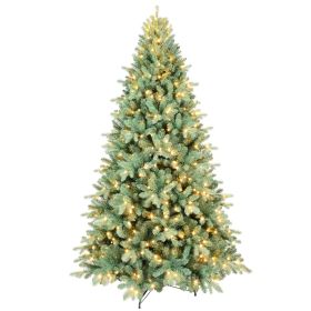 8ft Blue Spruce Artificial Christmas Tree 8ft Prelit with 750 Lights Hinged Branch Xmas Tree with Foldable Metal Tree Stand for Christmas Decor