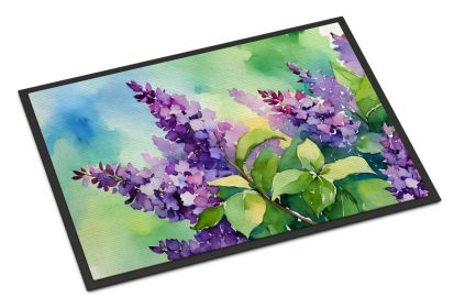 New Hampshire Purple Lilac in Watercolor Doormat Front Door Mat Indoor Outdoor Rugs for Entryway, Non Slip Washable Low Pile, 24H X 36W