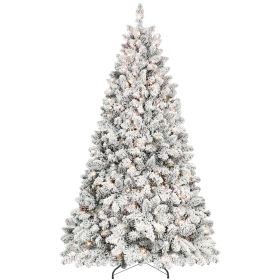 6ft Pre-lit Flocked Christmas Tree with 350 UL Lights & 36 Pine Cones & 888 Tips Snow Frosted Artificial Xmas Tree