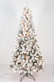 5FT Pre-Lit Flocked Christmas Tree with 150 Warm White Lights, Full White Christmas Tree with Premium PVC Branches,Realistic Snowy Look
